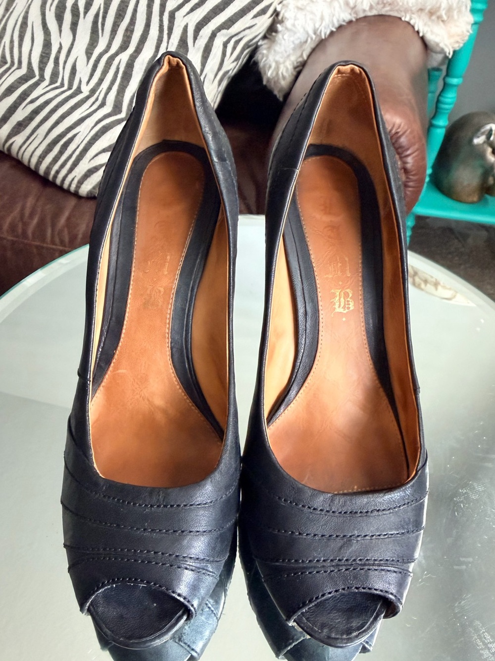 L.A.M.B. Tansy High Heel Peep Toe Vero Cuoio Italian Leather Pump Shoes - Picture 2 of 4